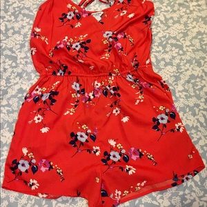 Red floral romper